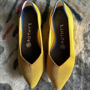 Rothy's Vibrant Yellow Flats with Blue Trim